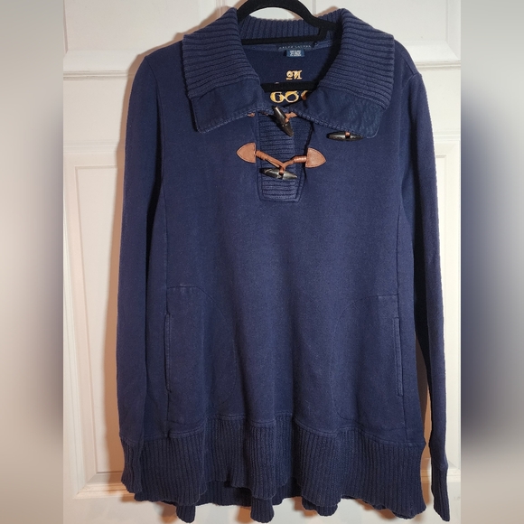 Ralph Lauren Vintage Equestrian Horse Blue 383 Big Pony Toggle Sweater L
